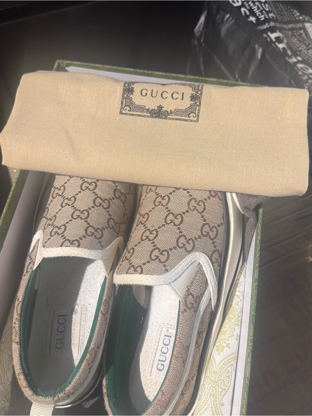 Gucci Beige Monogram Slip-On Sneakers